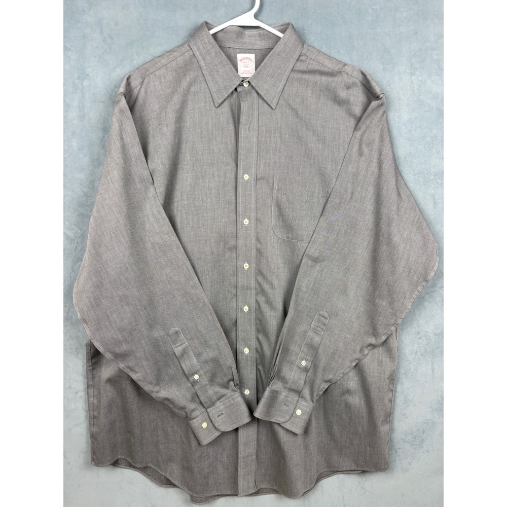 Brooks Brothers 346 Mens Dress Shirt Gray Non-Iron Cotton 18 6/7 Big & Tall